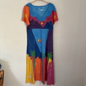Women's 90s Art To Wear Dress Multicolor JB Hand Painted Dopamine Dressing L